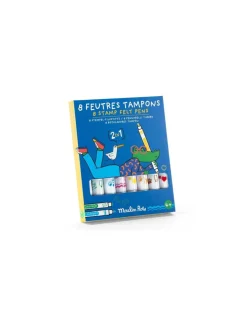 Moulin Roty 8 feutres tampons 2 en 1 Les Loufoques - Discount