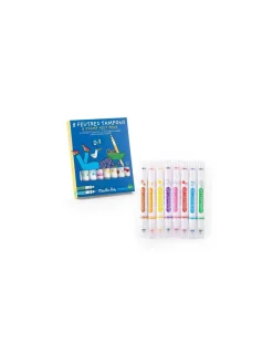 Moulin Roty 8 feutres tampons 2 en 1 Les Loufoques - Discount