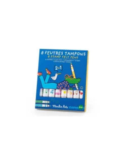 Moulin Roty 8 feutres tampons 2 en 1 Les Loufoques - Discount