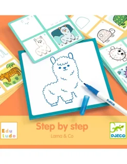 Djeco Apprendre à dessiner Step by step Lama & Co - Clearance