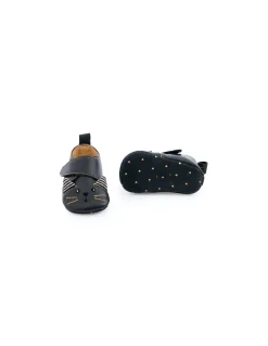 Moulin Roty Chaussons cuir chat noir Les moustaches 18/24 m - New