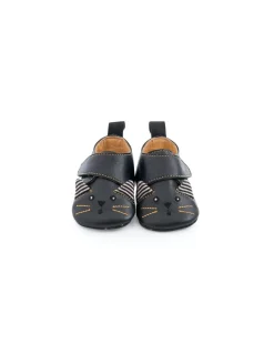 Moulin Roty Chaussons cuir chat noir Les moustaches 12/18 m - Outlet