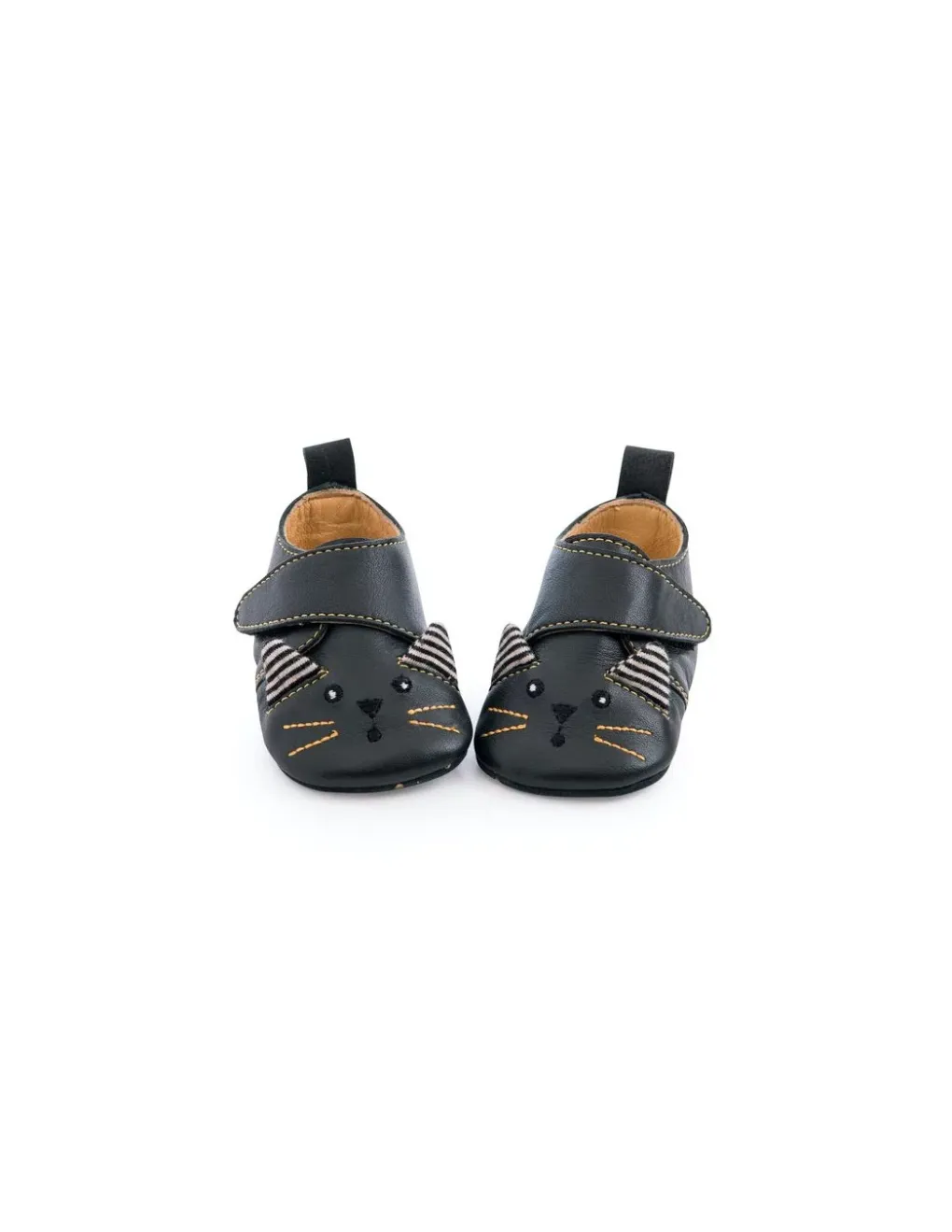 Moulin Roty Chaussons cuir chat noir Les moustaches 12/18 m - Outlet