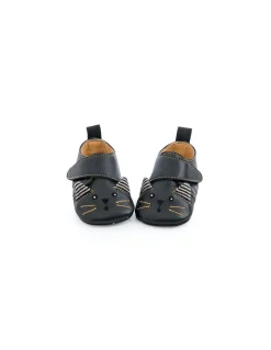 Moulin Roty Chaussons cuir chat noir Les moustaches 6/12 m -