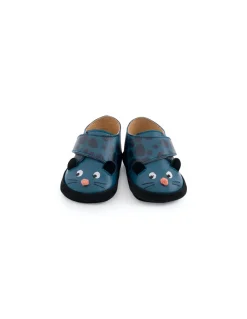 Moulin Roty Chaussons cuir panthère bleu Dans la jungle 18/24 m - Discount