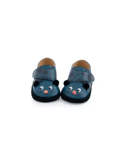 Moulin Roty Chaussons cuir panthère bleu Dans la jungle 0/6 m - Clearance