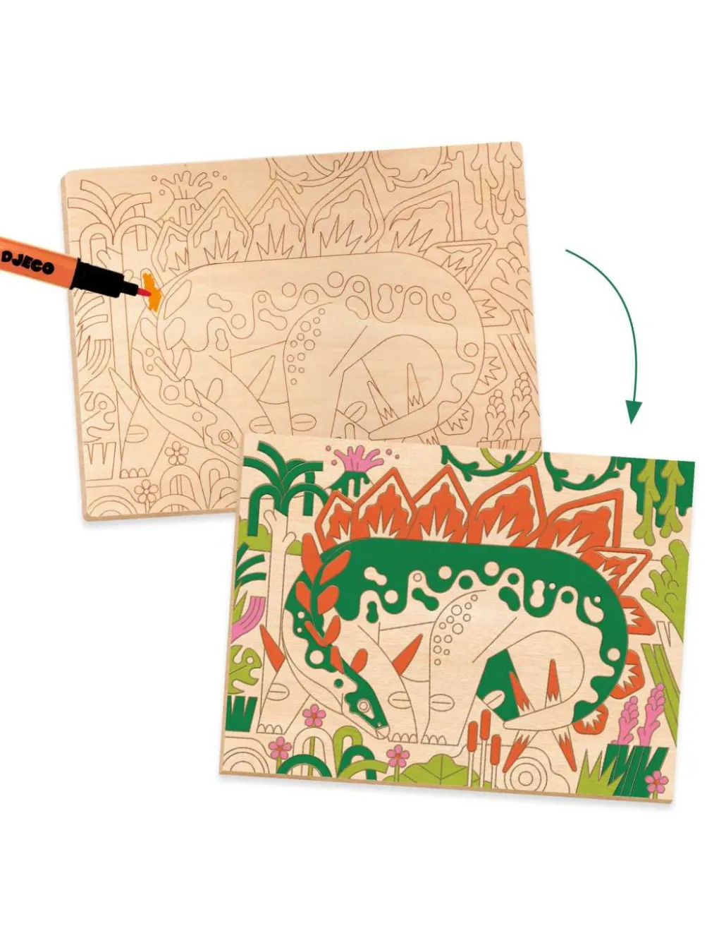 Djeco Coloriage sur bois Dino world - Clearance