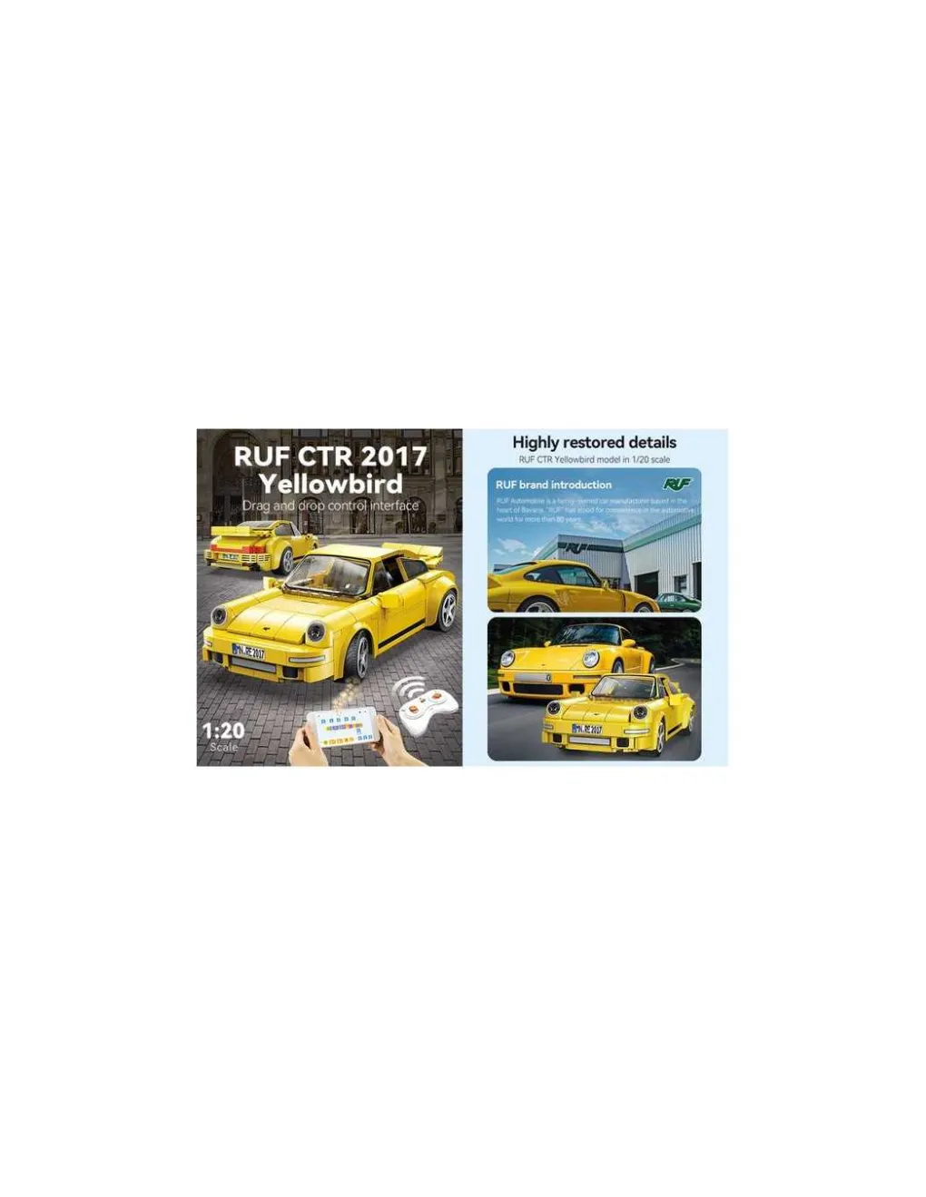 CaDA Bricks Voiture de course RUF CTR 2017 Yellowbird 222 pièces - CaDA Clearance