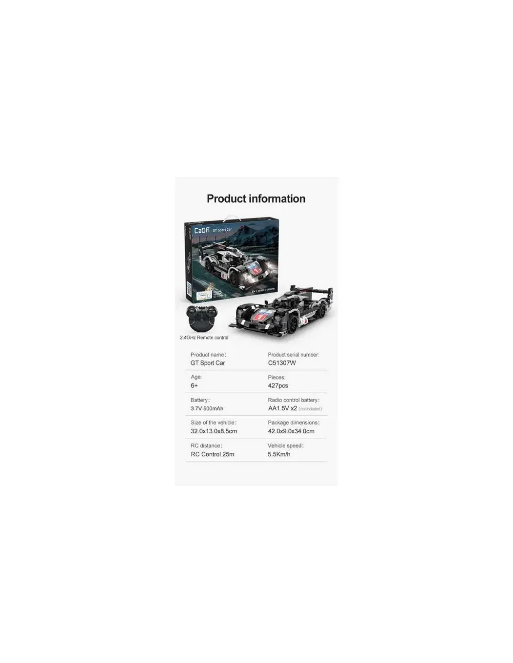CaDA Bricks Voiture de sport GT Supercar 427 pièces - CaDA New